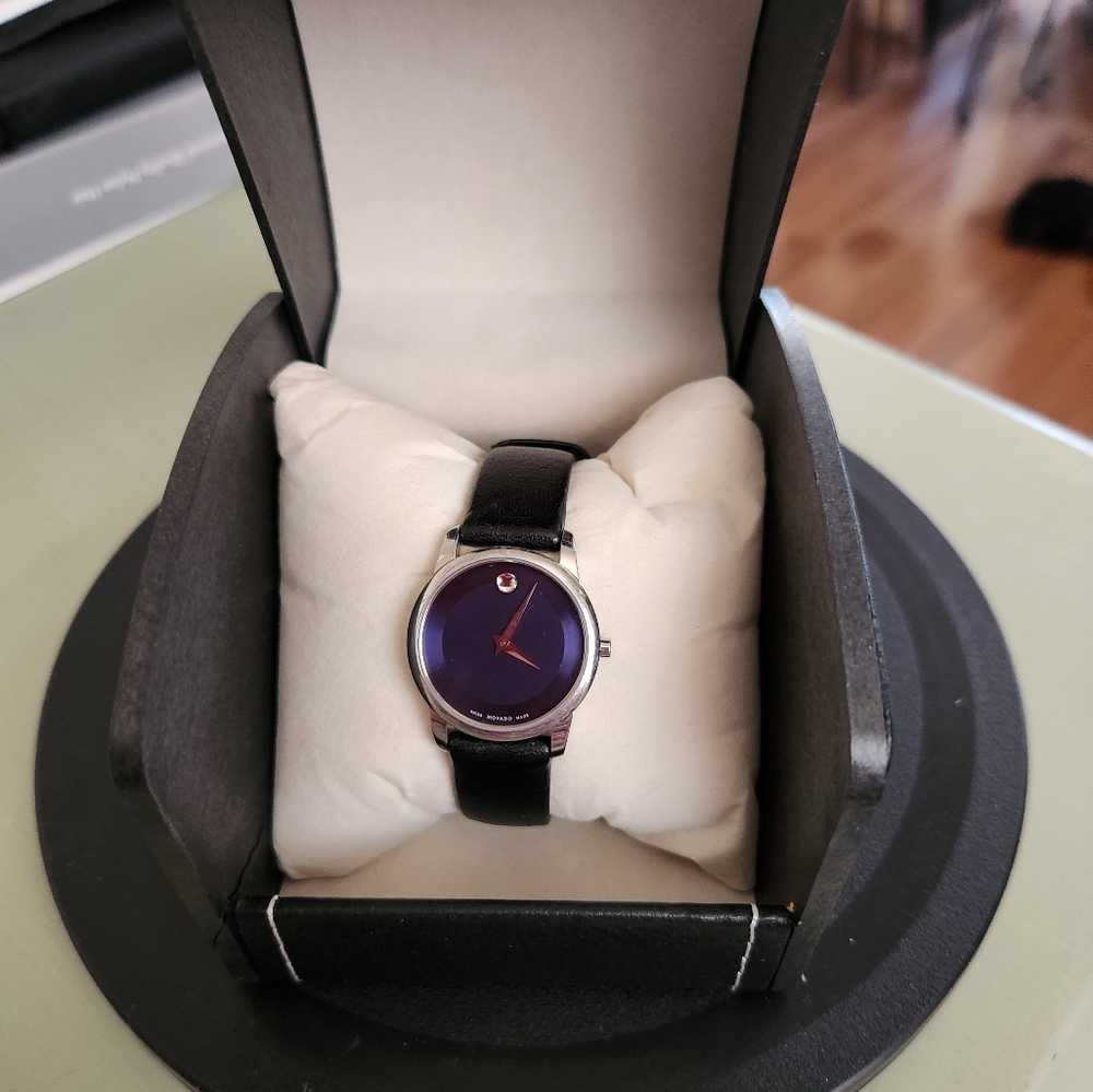 Movado Ladies Watch with Black Strap and BLUE Dial